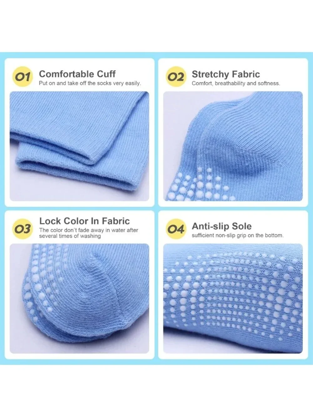 12 Pack Non-Slip Toddler Baby Socks with Grips for Kids 1-7 Years - Colorful